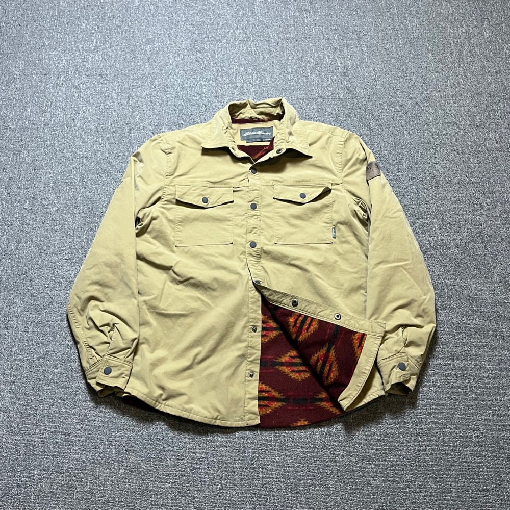 Eddie Bauer Fleece Aztec Lined Shirt Jacket Size M Tan Southwestern Gorpcore